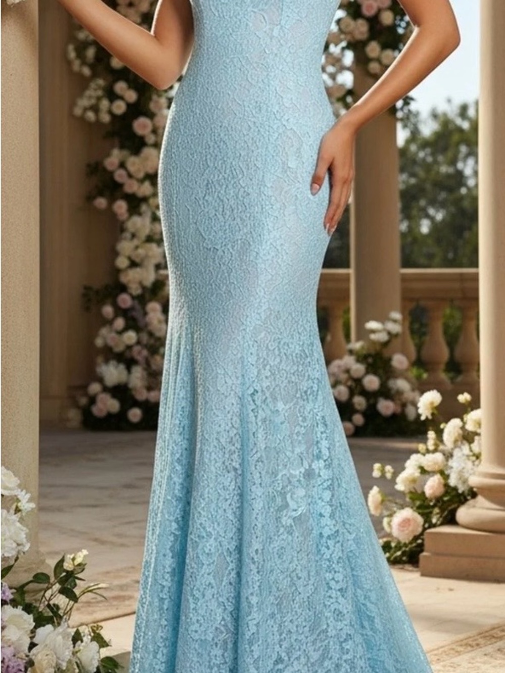 BEAUTIFUL - BRAND NEW La Femme Pale Green Lace Mermaid Gown